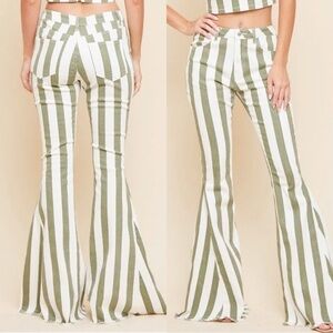 ALTAR DSTATE High Waist Striped Bell Bottom Pants White Green Sz S